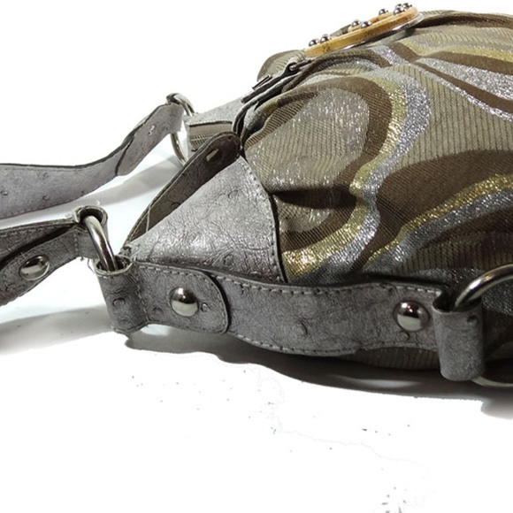 Guess Samba Metallic Satchel Wood Logo Bag Purse - Picture 3 of 8